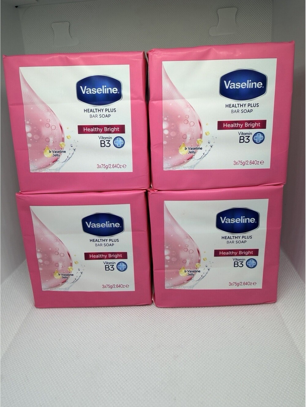 4X Vaseline Healthy Plus Bar Soap Healthy Bright, Vitamin B3 - 3 CT - 2.64 Oz
